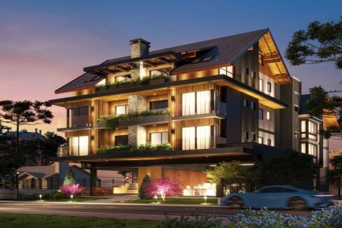 San Blas Residence em Gramado - fachada noturna